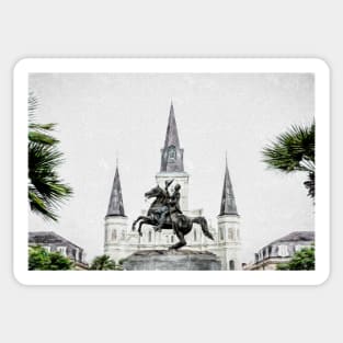 Andrew Jackson Statue and St Louis Cathedral New Orleans Sticker